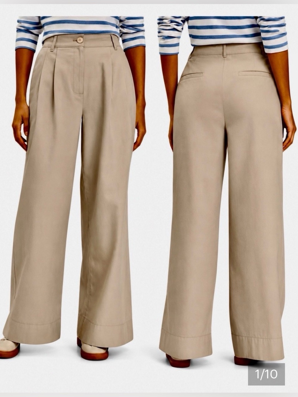LOFT Khaki Poplin Wide-Leg Pleated Pants SZ 12 CURVY EUC $85